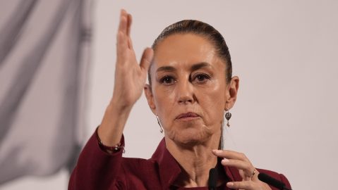 Mexican President Claudia Sheinbaum gives her morning press conference at the National Palace in Mexico City, Wednesday, April 2, 2025. (AP Photo/Marco Ugarte)