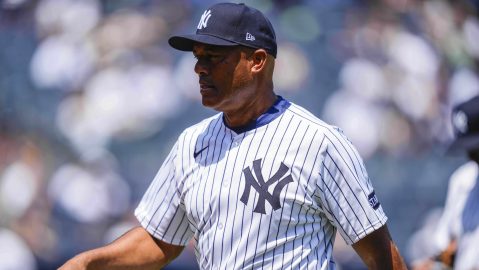 Former New York Yankees' Mariano Rivera (42) walks back to dugout during the first inning of the Yankees Old-Timers' Day Game before a baseball game against the Houston Astros, Saturday, Aug. 9, 2025, in New York. (AP Photo/Yuki Iwamura)