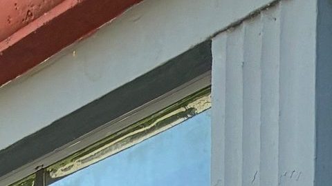 Connie Valencia al lado del cartel que anuncia Fernandomanía, una serie de obras inspiradas en el pelotero Fernando Valenzuela.