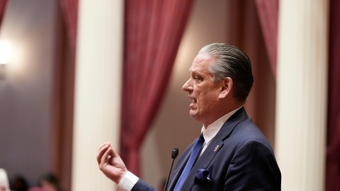 Republican state Sen. Tony Strickland speaks as legislators consider redrawing California's congressional map, on Thursday, Aug. 21, 2025, in Sacramento, Calif. (AP Photo/Godofredo A. Vásquez)