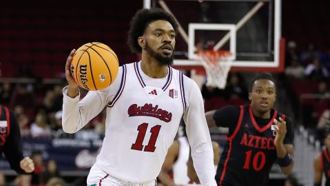 FILE - Fresno State's Mykell Robinson drives against San Diego State during the second half of an NCAA college basketball game in Fresno, Calif., Wednesday, Dec. 4, 2024. (AP Photo/Gary Kazanjian, File)