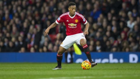 Manchester United's Anthony Martial during the English Premier League soccer match between Manchester United and Swansea City at Old Trafford Stadium, Manchester, England, Saturday, Jan. 2, 2016. (AP Photo/Jon Super)