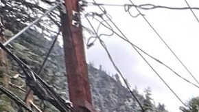This photo provided by the San Bernardino County Fire Department shows damage caused by mudslides after storms in Forest Falls, Calif., on Thursday Sept. 18, 2025. (San Bernardino County Fire Department via AP)