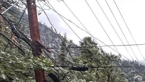 This photo provided by the San Bernardino County Fire Department shows damage caused by mudslides after storms in Forest Falls, Calif., on Thursday Sept. 18, 2025. (San Bernardino County Fire Department via AP)