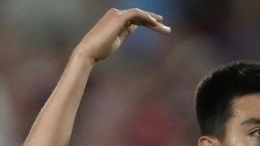 Argentina's Alejo Sarco (9) celebrates scoring his side's opening goal against Cuba during a FIFA U-20 World Cup Group D soccer match at Elias Figueroa Brander Stadium in Valparaiso, Chile, Sunday, Sept. 28, 2025. (AP Photo/Andre Penner)