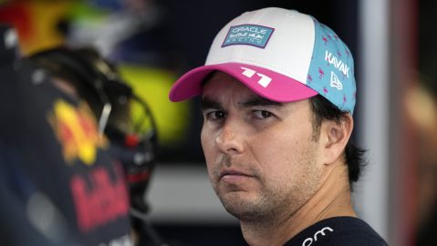 FILE - Red Bull driver Sergio Perez (11) waits for the Formula One Miami Grand Prix auto race to begin at the Miami International Autodrome, Sunday, May 7, 2023, in Miami Gardens, Fla. (AP Photo/Rebecca Blackwell, File)