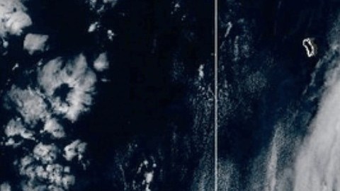 This NOAA satellite image taken at 2:09 p.m. EST on Thursday, Oct. 9, 2025, shows Tropical Storm Priscilla off the western coast of Mexico in the eastern Pacific Ocean. (NOAA via AP)