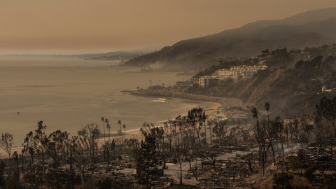 A mobile home community devastated by the Palisades Fire is seen in the Pacific Palisades neighborhood of Los Angeles, Thursday, Jan. 9, 2025. (AP Photo/Jae C. Hong)