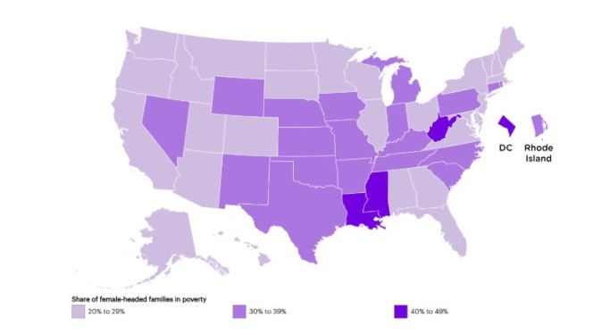 Mapa por estado de familias encabezadas por mujeres viviendo en la pobreza