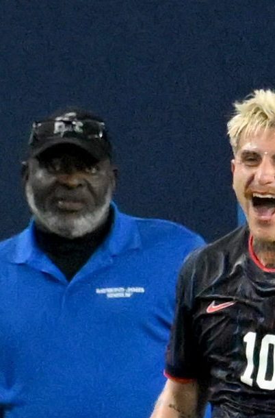United States' John Tonkin (3) and Diego Luna (10) celebrate Luna's goal during the first half of an international friendly soccer game against Uruguay, Tuesday, Nov. 18, 2025, in Tampa, Fla. (AP Photo/Jason Behnken)