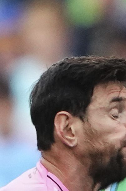 Inter Miami forward Lionel Messi collides with Seattle Sounders midfielder Obed Vargas near the goal during the Leagues Cup final soccer match Sunday, Aug. 31, 2025, in Seattle. (AP Photo/Lindsey Wasson)