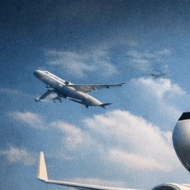 Avión comercial moderno aterrizando mientras una tripulación asiste a pasajeros dentro de la cabina, en un contexto de alta seguridad aérea en 2026.