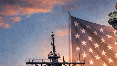 Base naval del Callao con buque de guerra y símbolos de Estados Unidos y China en un contexto de tensión geopolítica en América Latina.