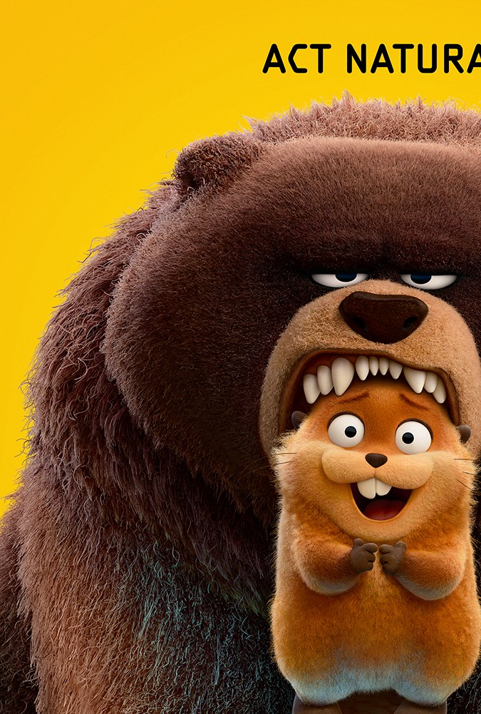 Póster oficial de Hoppers de Pixar con castor frente a oso - Estreno 6 de marzo 2026