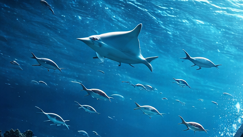 Ilustración de un tren submarino futurista viajando a alta velocidad bajo el océano Atlántico