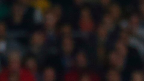 FC Barcelona's Jeremy Mathieu, center, duels for the ball against Eibar's Aleksandar Pantic, third left, during a Spanish La Liga soccer match against Eibar at the Camp Nou stadium in Barcelona, Spain, Sunday, Oct. 25, 2015. (AP Photo/Manu Fernandez)