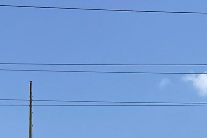 Camión del transporte público calcinado en una avenida de Guadalajara, con peatones y autos alrededor.