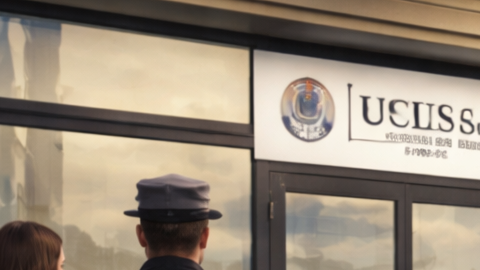 Familia hispana con dos niños sentada frente a una oficina federal cerrada en Estados Unidos, escena vinculada a un cierre del gobierno