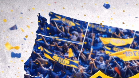 Mapa de Estados Unidos iluminado con colores azul y rojo representando la rivalidad Boca vs River