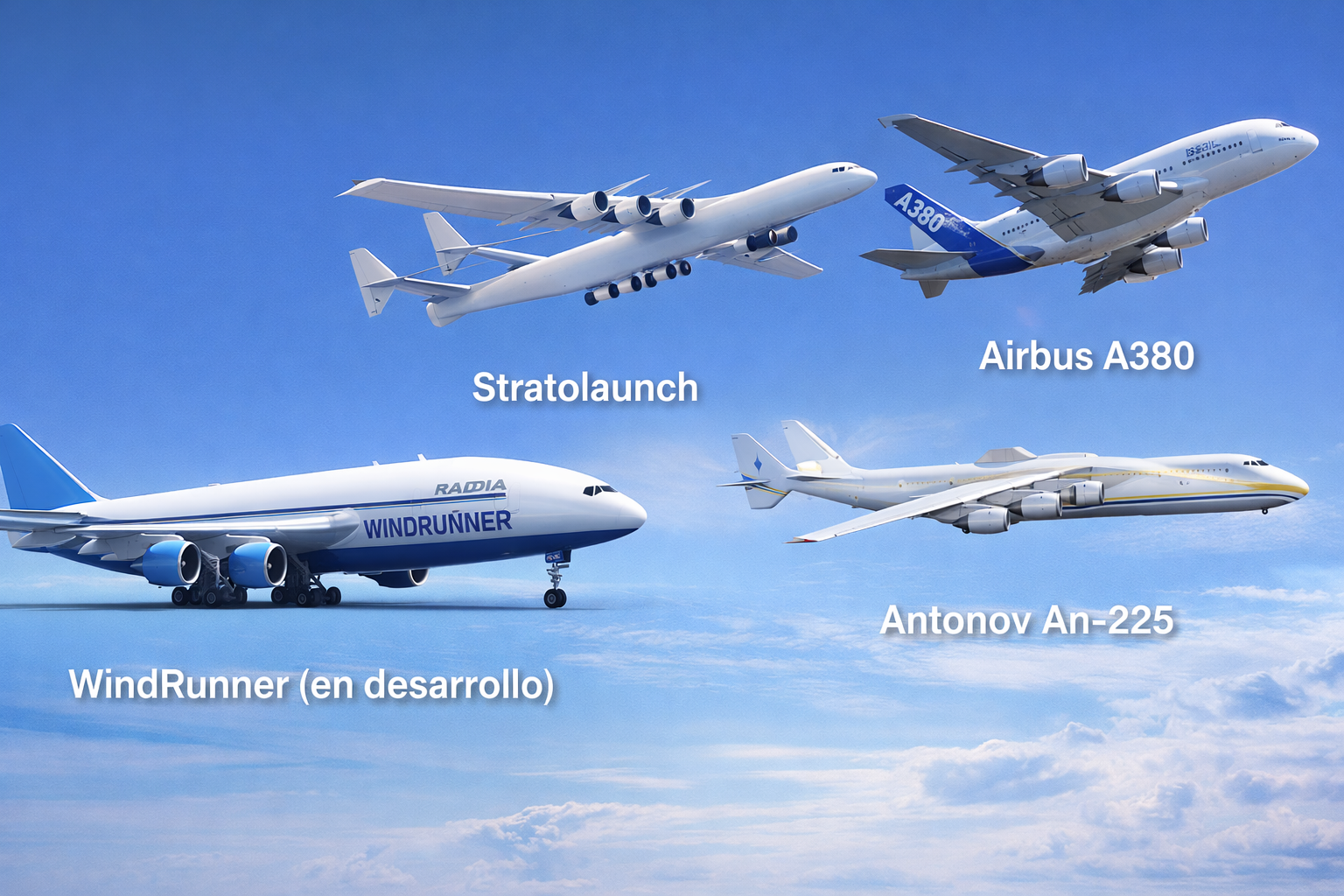 Comparativa visual entre el WindRunner y un avión de carga convencional