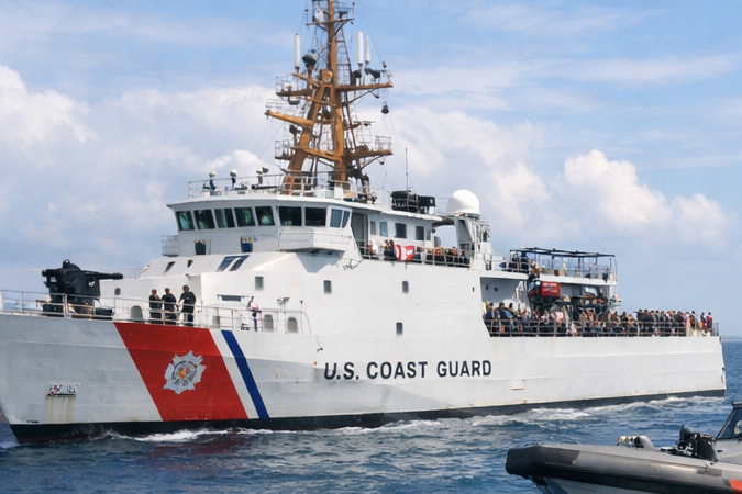 Agentes de la Patrulla Fronteriza y la Guardia Costera de Estados Unidos interceptan una embarcación con migrantes cubanos en el mar cerca de Florida