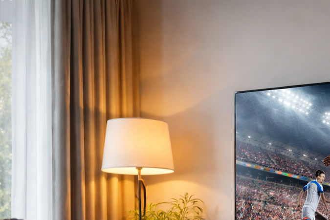 Pareja viendo el partido de fútbol en su sofá en casa