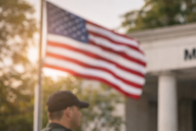 Hombre latino con documentos en la mano frente a edificio gubernamental en Estados Unidos