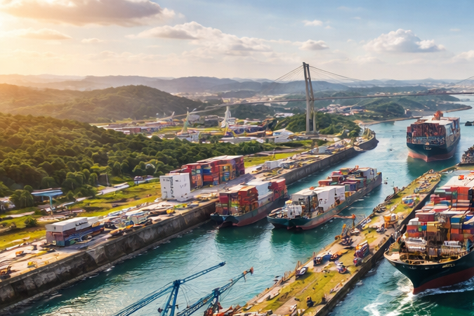 Ilustración de un posible túnel bajo el Canal de Panamá con obras de infraestructura