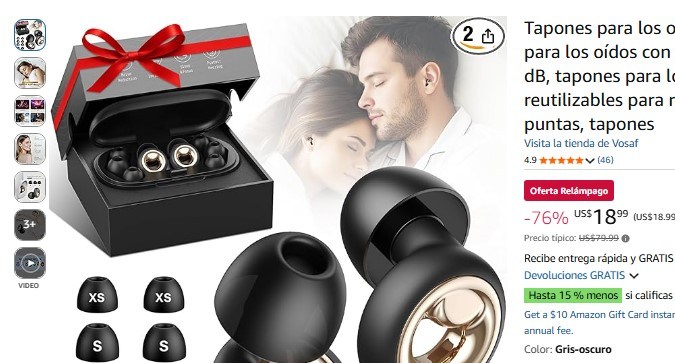 Tapones de silicona para oídos que oferta Amazon.