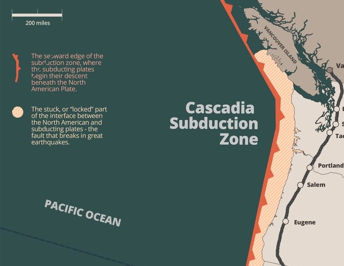 Mapa de la falla de Cascadia