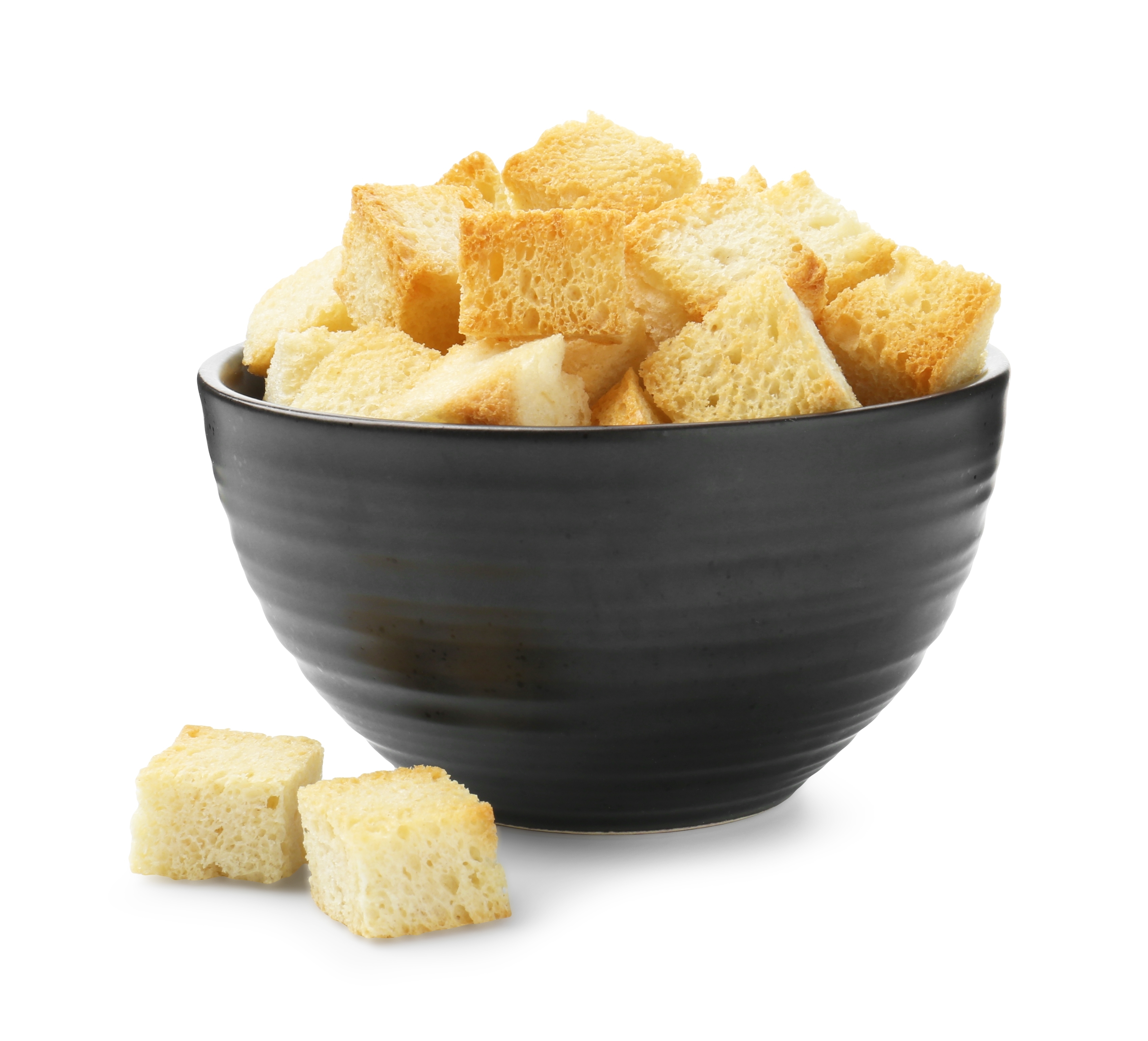 Delicious,Crispy,Croutons,In,Bowl,Isolated,On,White