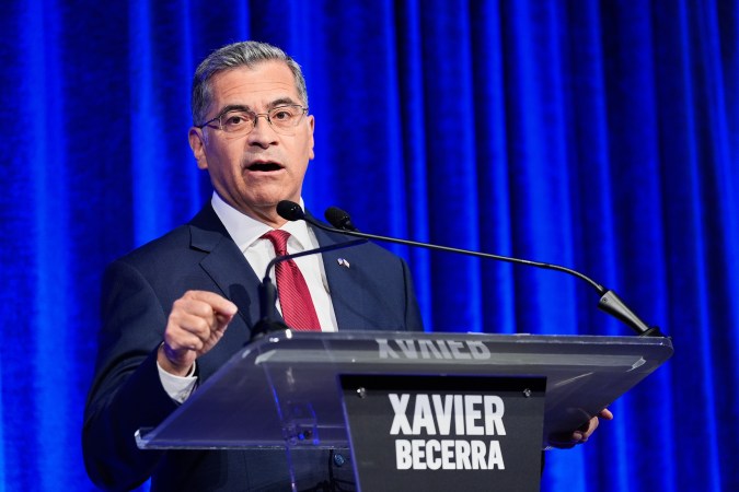Xavier Becerra speaks during a California gubernatorial debate in San Francisco, Thursday, May 14, 2026. (AP Photo/Godofredo A. Vásquez, Pool)
