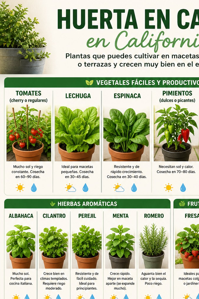 cómo cultivar verduras en casa California Paso a paso, que plantas sembrar en casa en California