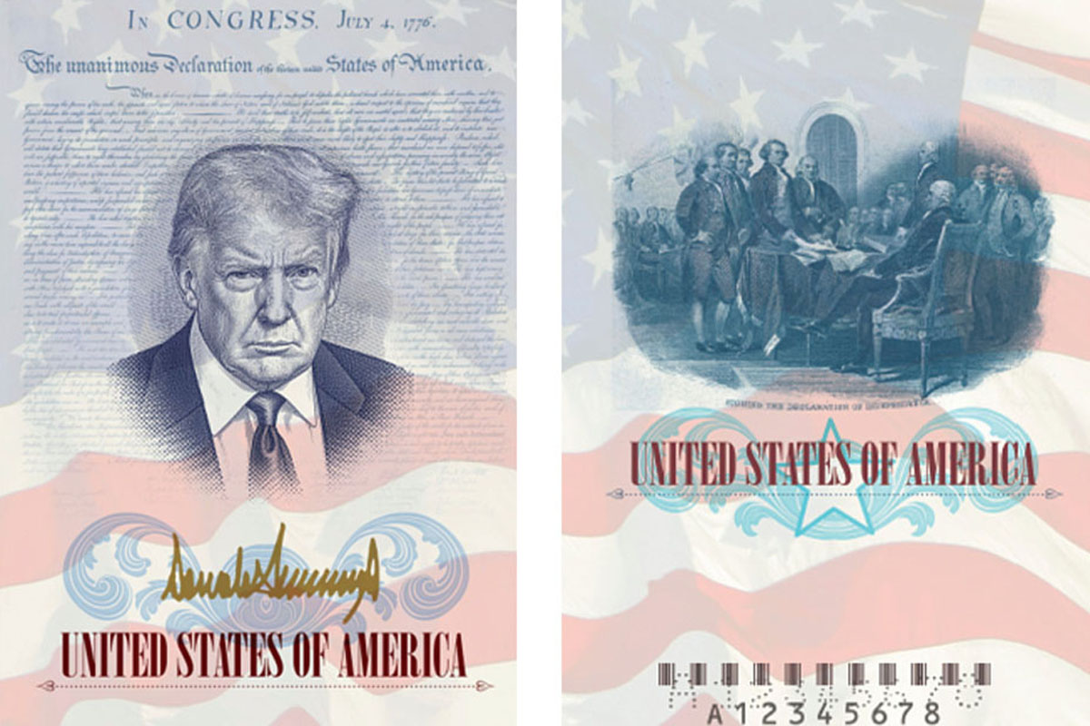 Pasaporte conmemorativo de EE.UU. viene acompañado de una foto de Trump y una leyenda de advertencia