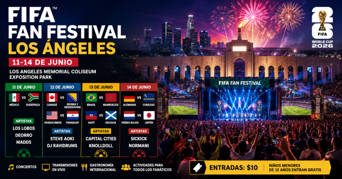 El FIFA Fan Festival de Los Ángeles ofrecerá transmisiones de partidos, conciertos, gastronomía y actividades para aficionados durante el Mundial 2026.