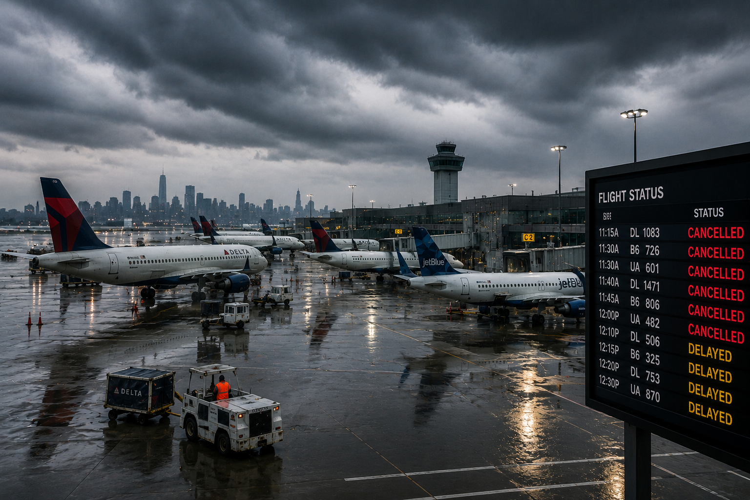 Tormentas golpean Nueva York: cancelan más de 630 vuelos en JFK, LaGuardia y Newark