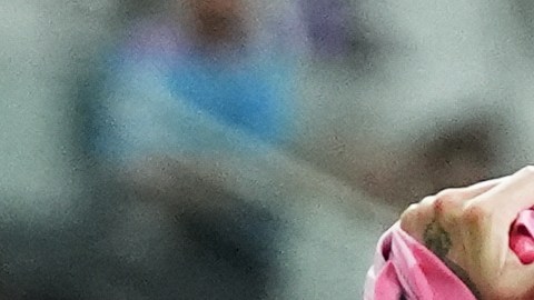 Inter Miami midfielder Rodrigo de Paul, left, celebrates after scoring a goal, wearing the shirt of teammate Lionel Messi (10) who did not play due to death of his father, during the first half of a Leagues Cup soccer match against Monterrey, Saturday, Aug. 8, 2026, in Miami. (AP Photo/Lynne Sladky)