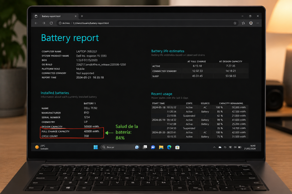 Así puedes saber el estado real de la batería de tu laptop con Windows, sin instalar nada