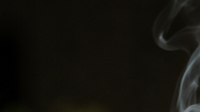 Primer plano de un hombre joven fumando un porro, con humo visible saliendo del cigarrillo y fondo desenfocado.