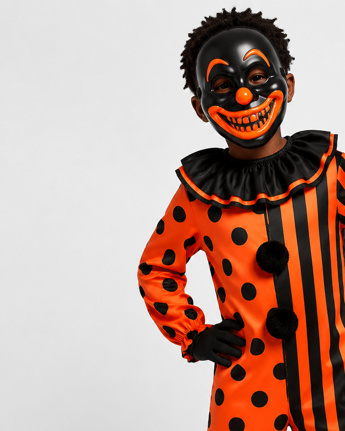 Disfraz infantil de payaso naranja y negro similar al de Target que generó rechazo en redes