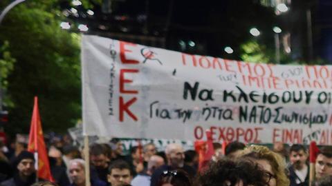Las manifestaciones fueron convocadas por Pame, un sindicato del Partido Comunista Griego (KKE), y otros grupos estudiantiles y de izquierda.